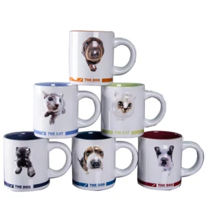 Set 4 tazas Ceramica Perritos y Gatitos