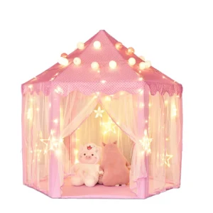 Casita de juegos para niñas castillo princesa rosa con luces