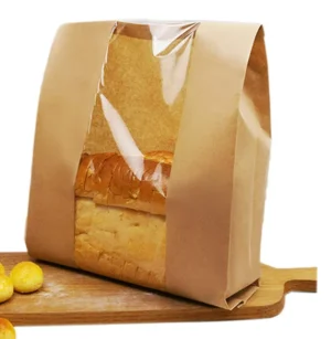 Bolsa de papel kraft para pan con ventana transparente 120pz