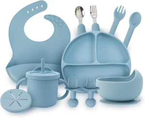 set alimentacion bebe silicona plato vaso babero cuchara