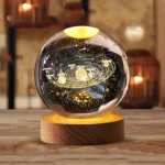Esfera de cristal sistema solar con luz led y base madera