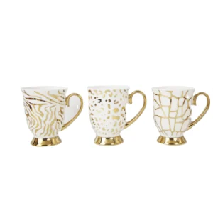 set 3 tazas de ceramica decoradas amor ondas puntos