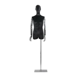Maniquí Masculino de Medio Cuerpo Negro con Brazos Ajustables