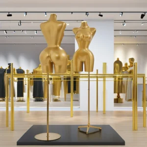 Maniquí torso femenino curvy buchon dorado con base ajustable