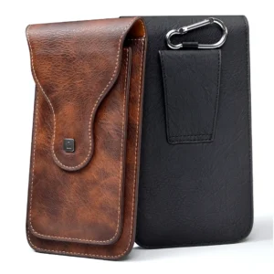 funda piel doble para celular con clip cinturon